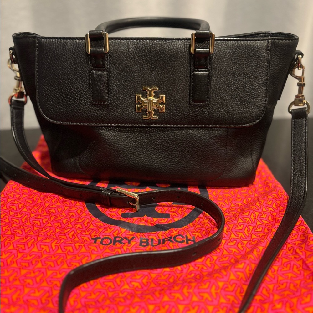 Authentic Tory Burch Gold Turnlock Leather Top Handle Satchel w/ shoulder strap
